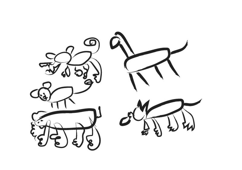 A digitised children's illustration of Australian animals, including a dingo.