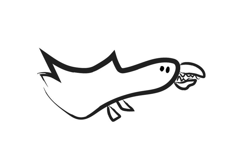 A digitised children's illustration of a shark with sharp teeth.