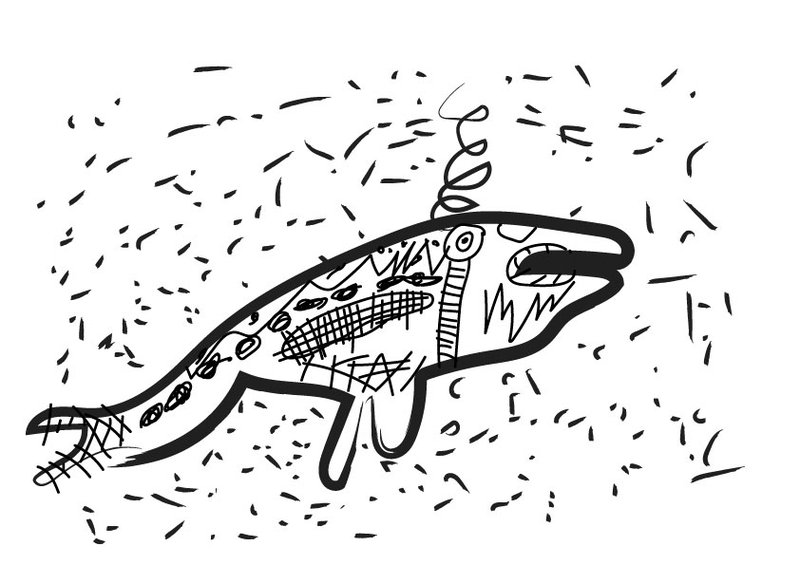 A digitised children's illustration of a whale underwater.