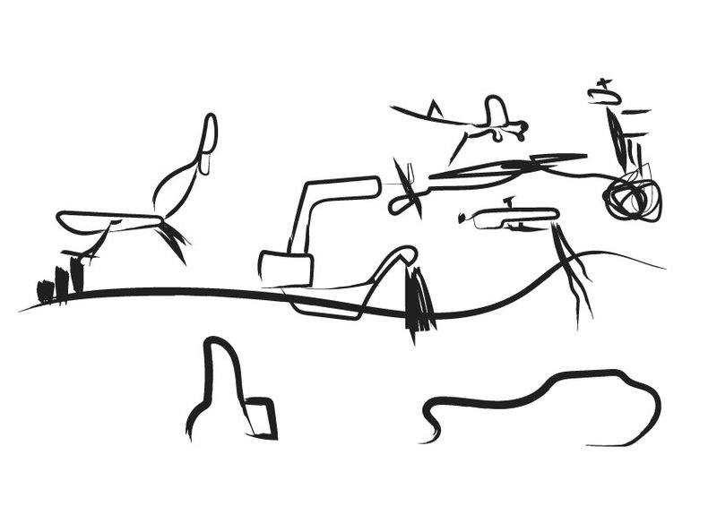 A digitised children's illustration showing excavators, machinery, and aircraft.