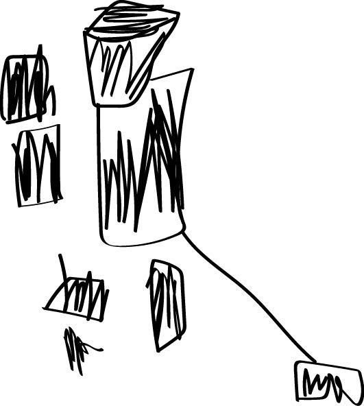 Child's drawing with scribbled boxes.