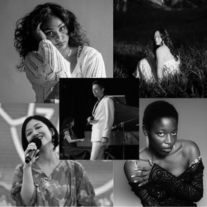 Five photos of performers collaged in a square image, with some captured performing on stage, others posing, and one sitting in the grass.